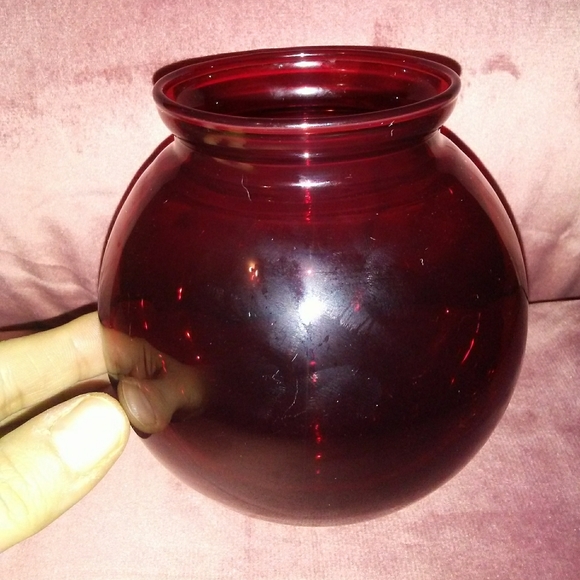 Vintage Ruby Red Ivy Ball Glass Globe Flower Vase Candle Holder Anchorglass - Picture 4 of 6